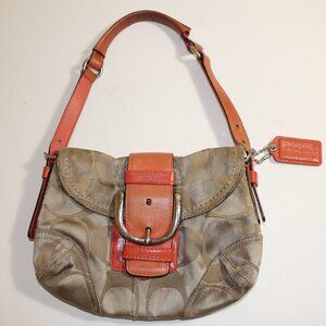 Coach Signature Buckle Flap Shoulder Bag – Khaki & Burnt Orange Leather